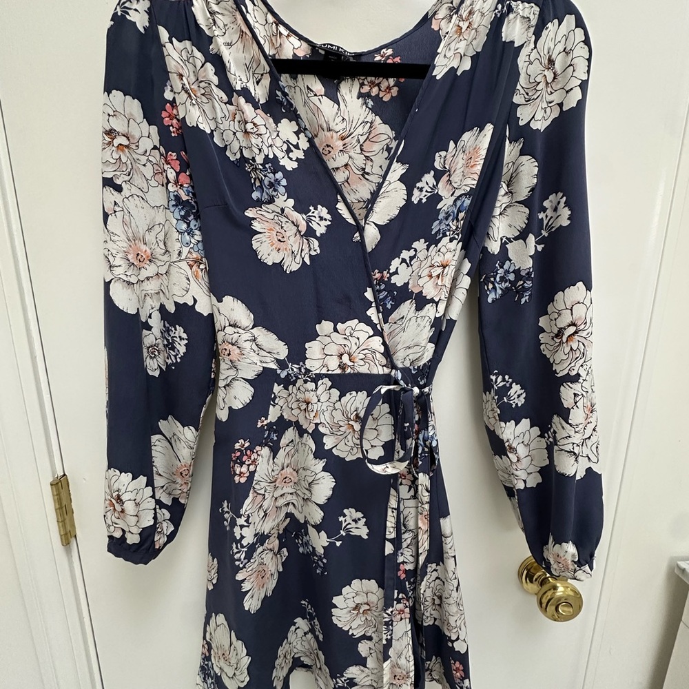 Yumi Kim Navy Floral Long Sleeve Wrap Dress